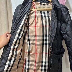 Burberry Black Quilted Coat with Check Lining